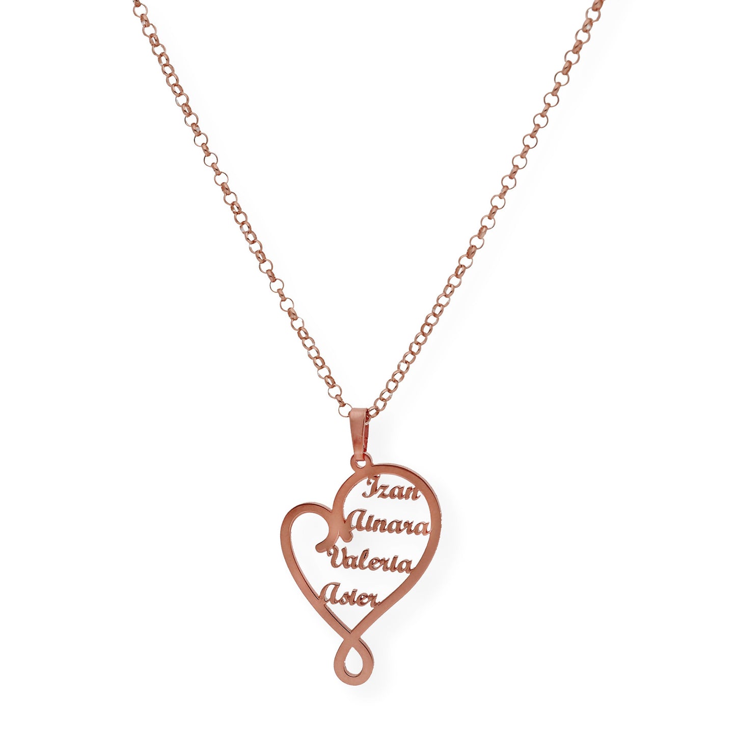 Colgante Corazón Zoe 4 Nombres en Plata 925 y Baño de Oro Rosa 18k