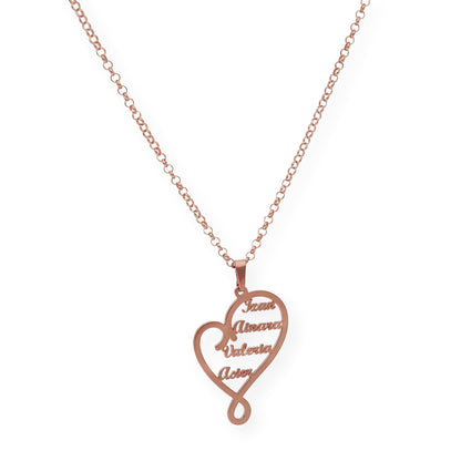 Colgante Corazón Zoe 4 Nombres en Plata 925 y Baño de Oro Rosa 18k
