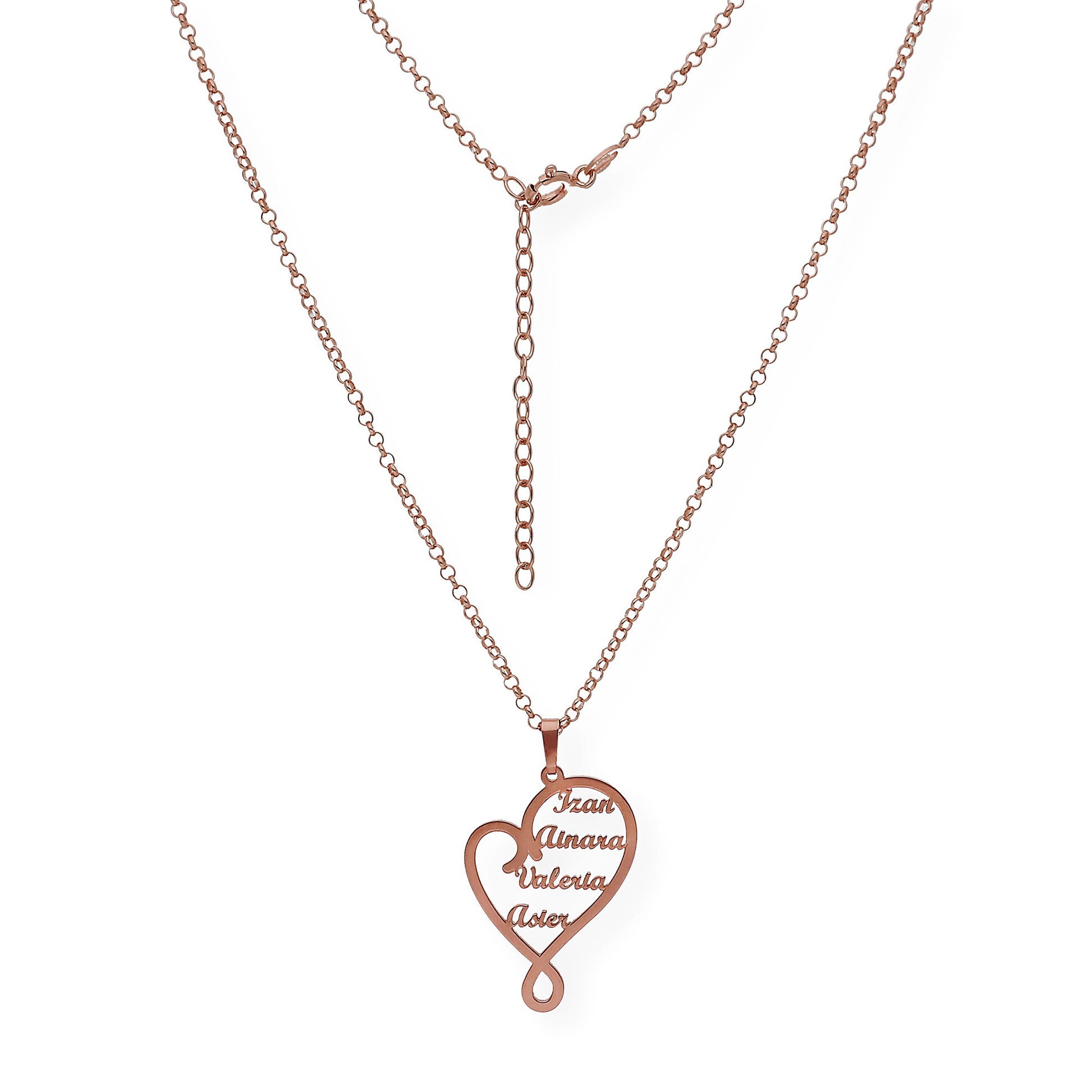 Colgante Corazón Zoe 4 Nombres en Plata 925 y Baño de Oro 18k