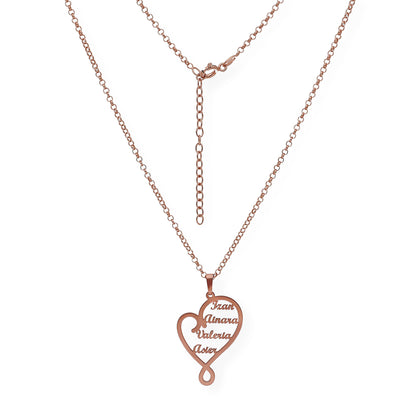Colgante Corazón Zoe 4 Nombres en Plata 925 y Baño de Oro 18k