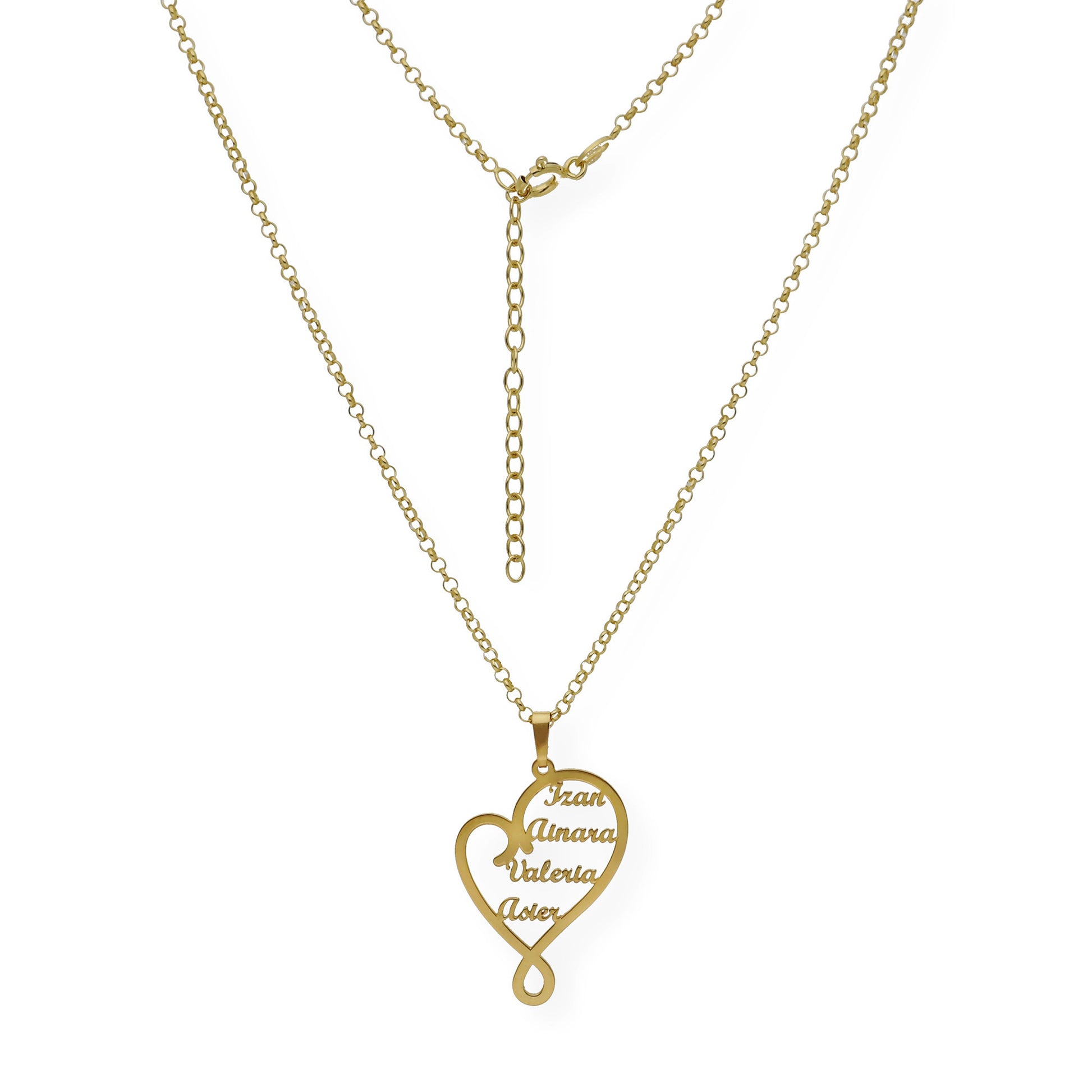 Colgante Corazón Zoe 4 Nombres en Plata 925 y Baño de Oro Rosa 18k