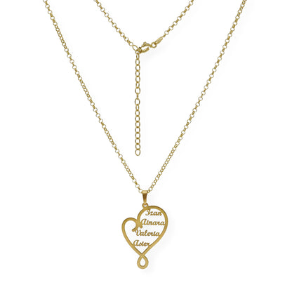 Colgante Corazón Zoe 4 Nombres en Plata 925 y Baño de Oro Rosa 18k
