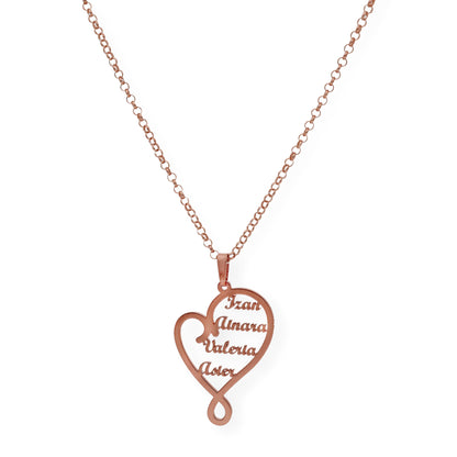 Colgante Corazón Zoe 4 Nombres en Plata 925 y Baño de Oro 18k