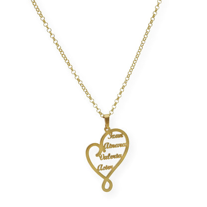 Colgante Corazón Zoe 4 Nombres en Plata 925 y Baño de Oro Rosa 18k