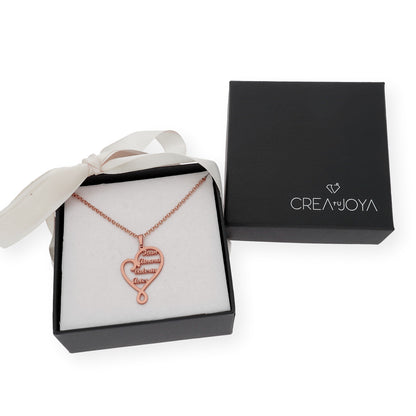 Colgante Corazón Zoe 4 Nombres en Plata 925 y Baño de Oro 18k