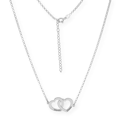 Colgante Doble Corazón Eros Nombres Entrelazados en Plata 925