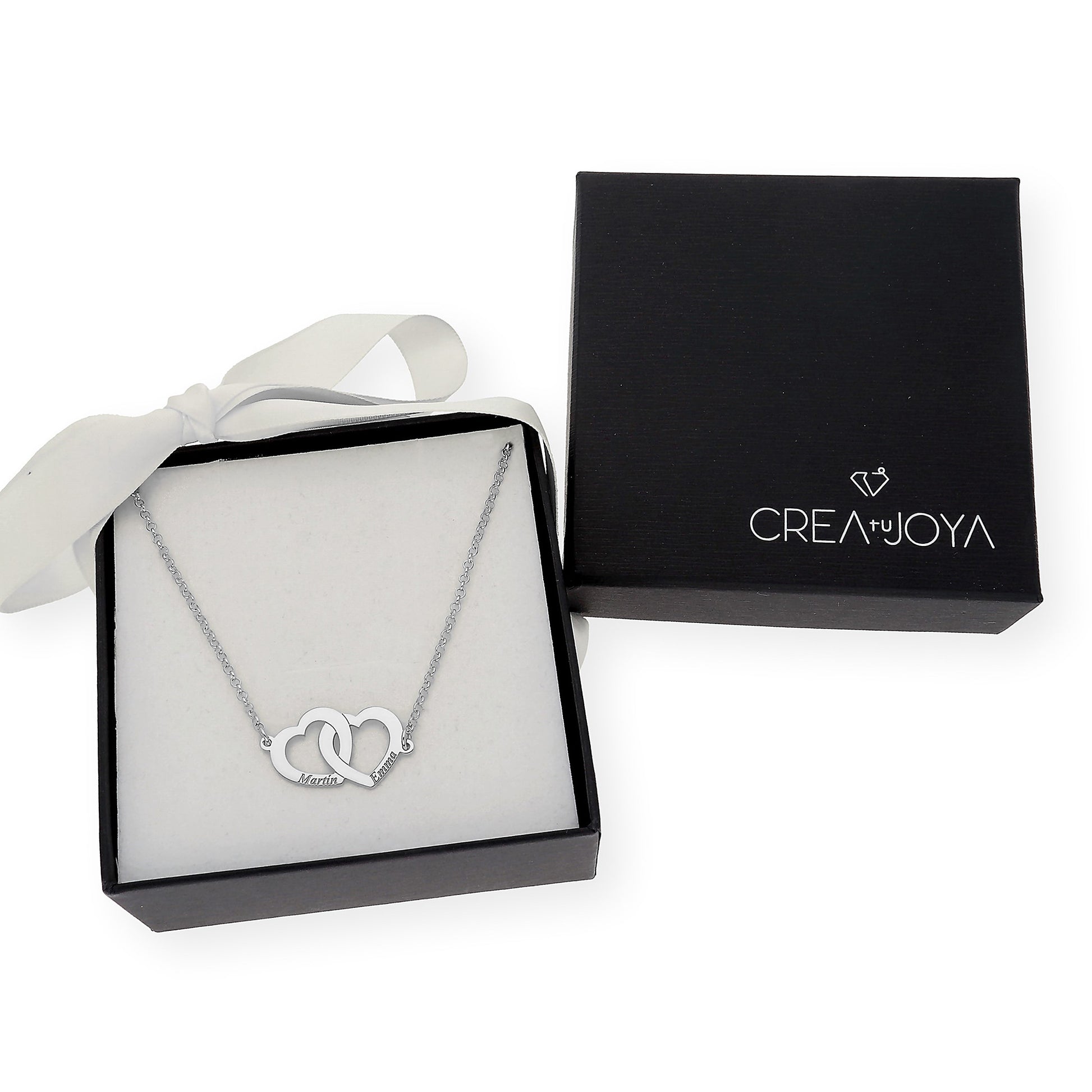 Colgante Doble Corazón Eros Nombres Entrelazados en Plata 925