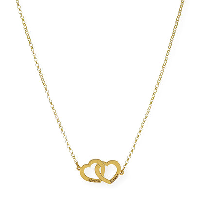 Colgante Doble Corazón Eros Nombres Entrelazados en Plata 925 con Baño de Oro 18k