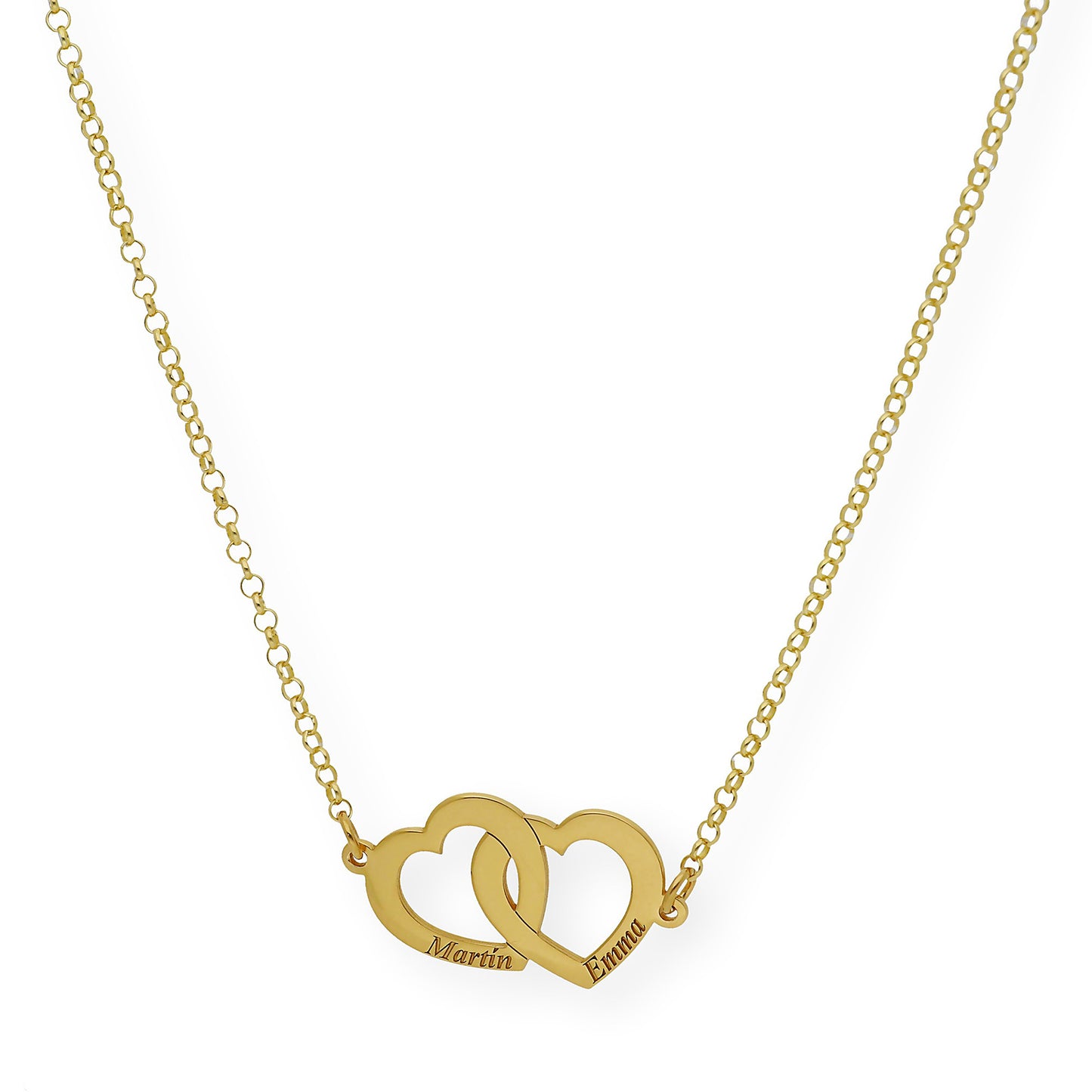 Colgante Doble Corazón Eros Nombres Entrelazados en Plata 925 con Baño de Oro 18k