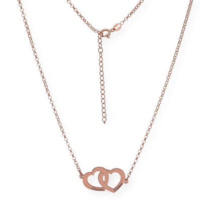 Colgante Doble Corazón Eros Nombres Entrelazados en Plata 925 con Baño de Oro Rosa 18k