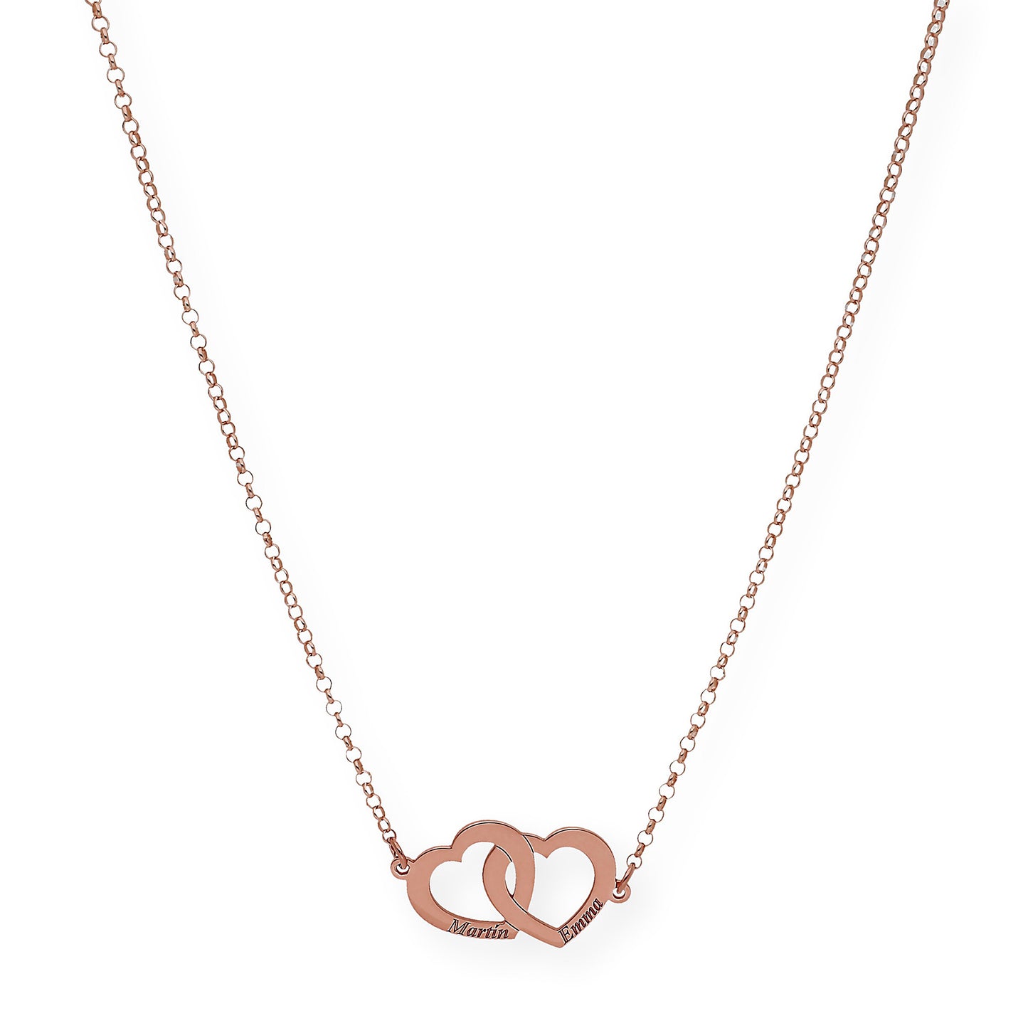 Colgante Doble Corazón Eros Nombres Entrelazados en Plata 925 con Baño de Oro 18k