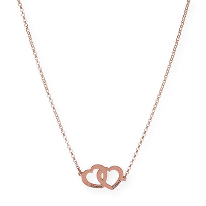 Colgante Doble Corazón Eros Nombres Entrelazados en Plata 925 con Baño de Oro 18k
