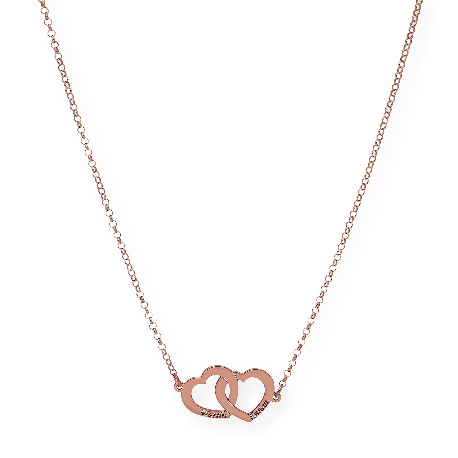 Colgante Doble Corazón Eros Nombres Entrelazados en Plata 925 con Baño de Oro Rosa 18k