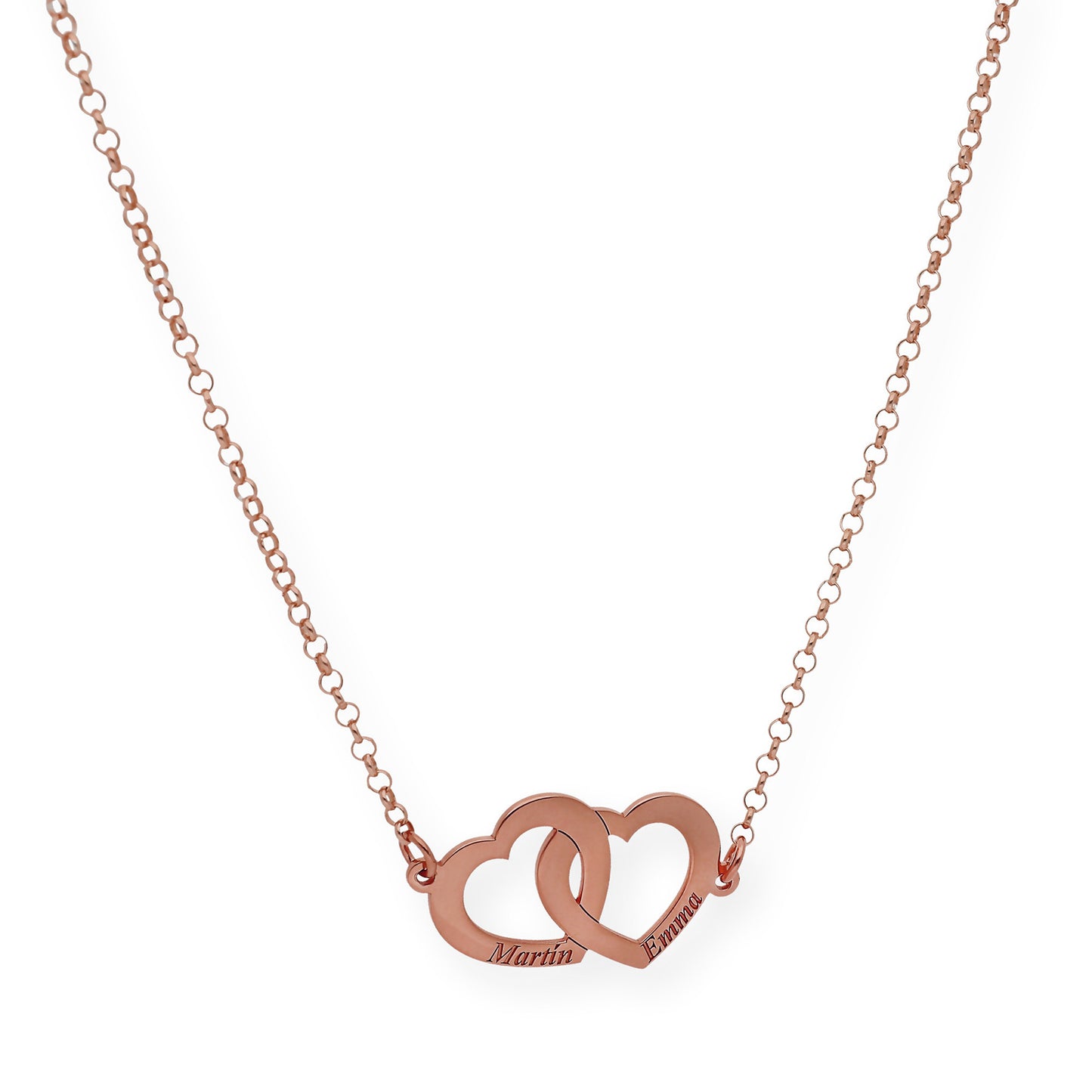 Colgante Doble Corazón Eros Nombres Entrelazados en Plata 925 con Baño de Oro Rosa 18k