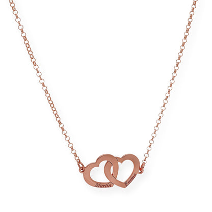 Colgante Doble Corazón Eros Nombres Entrelazados en Plata 925 con Baño de Oro Rosa 18k