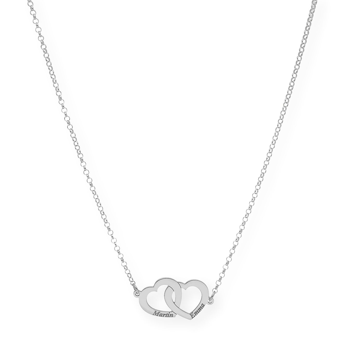 Colgante Doble Corazón Eros Nombres Entrelazados en Plata 925 con Baño de Oro 18k