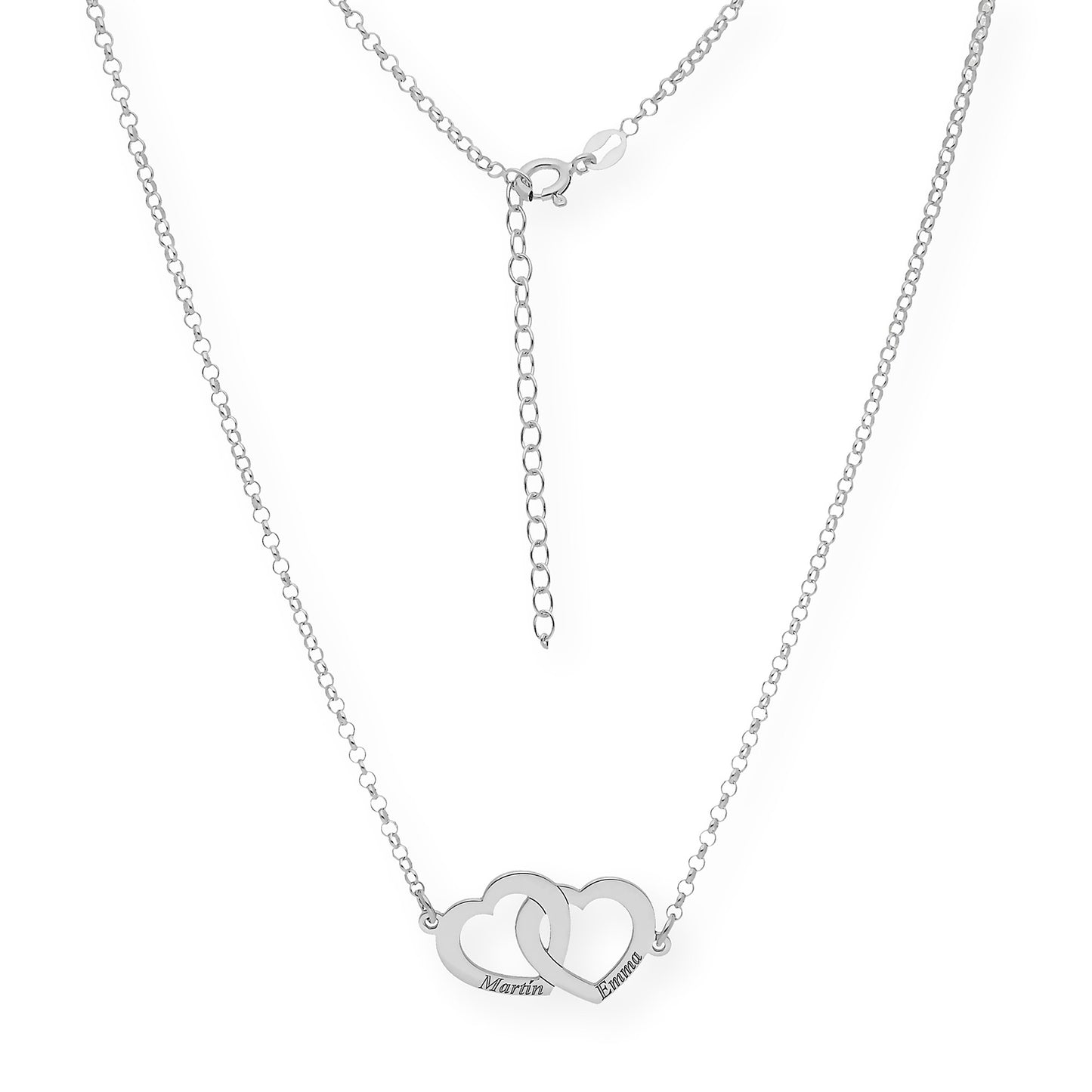 Colgante Doble Corazón Eros Nombres Entrelazados en Plata 925 con Baño de Oro 18k