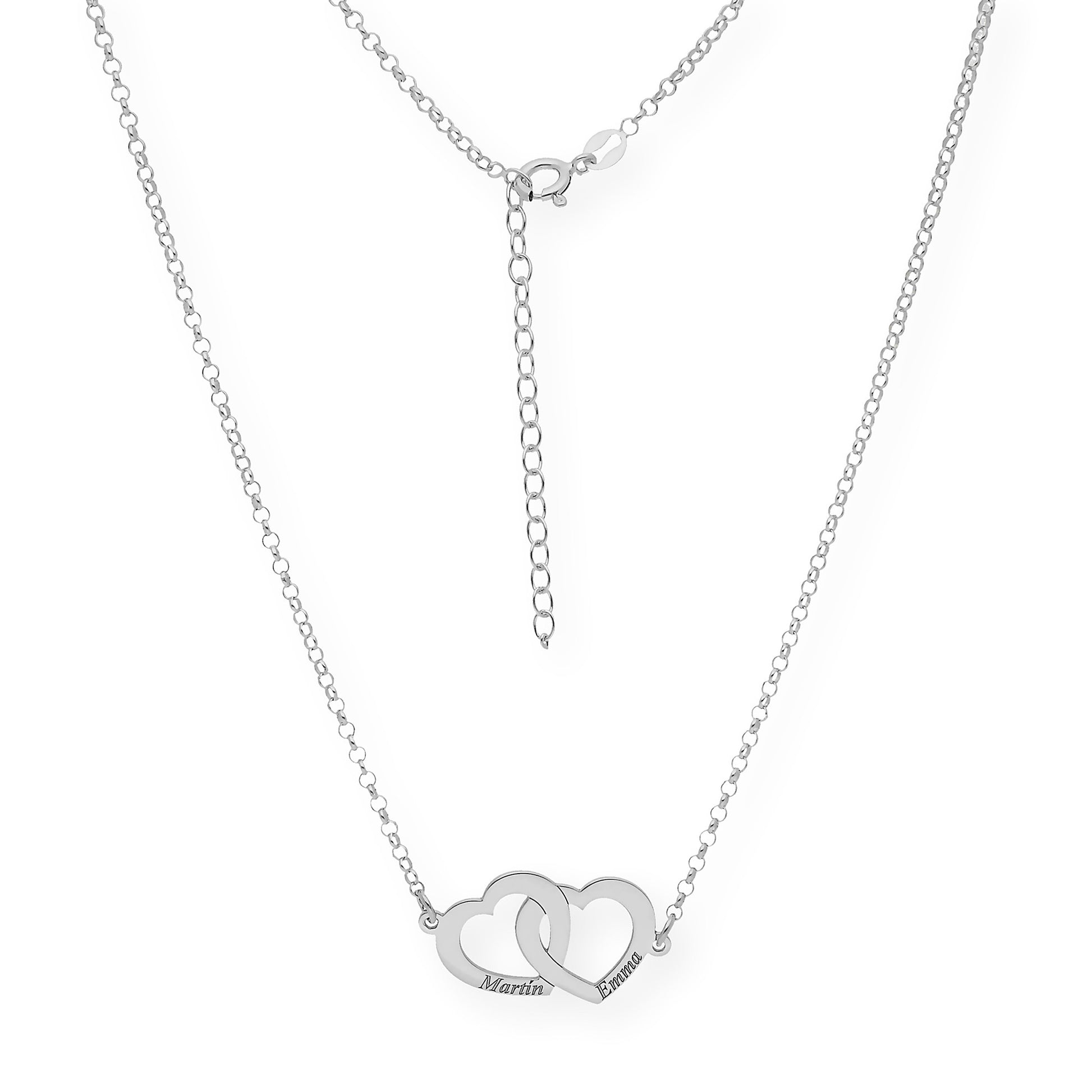 Colgante Doble Corazón Eros Nombres Entrelazados en Plata 925 con Baño de Oro 18k