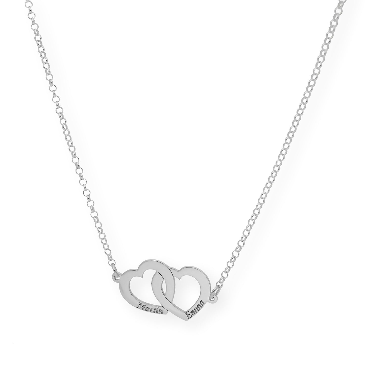 Colgante Doble Corazón Eros Nombres Entrelazados en Plata 925 con Baño de Oro 18k