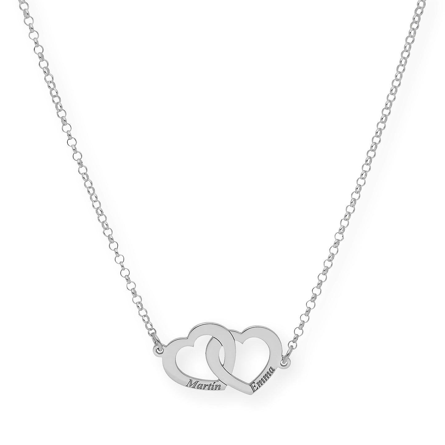 Colgante Doble Corazón Eros Nombres Entrelazados en Plata 925 con Baño de Oro 18k