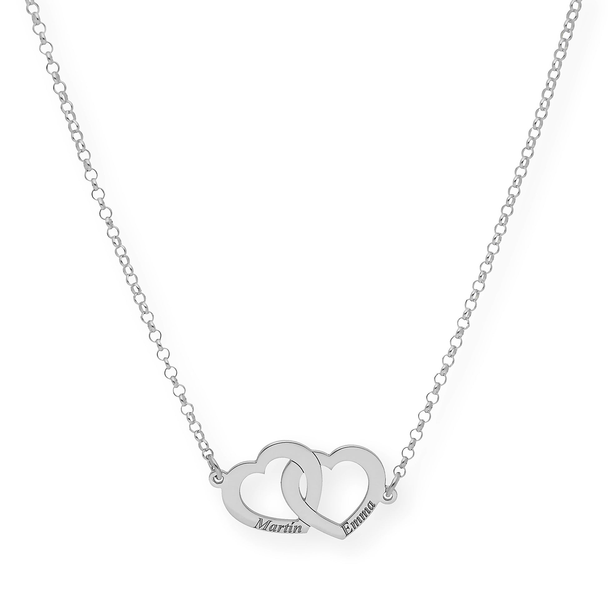 Colgante Doble Corazón Eros Nombres Entrelazados en Plata 925 con Baño de Oro 18k