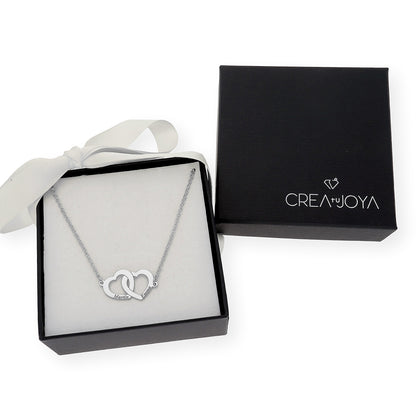 Colgante Doble Corazón Eros Nombres Entrelazados en Plata 925 con Baño de Oro Rosa 18k