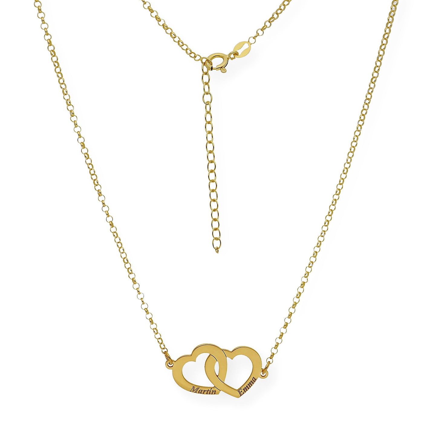 Colgante Doble Corazón Eros Nombres Entrelazados en Plata 925 con Baño de Oro Rosa 18k