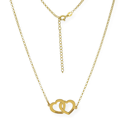 Colgante Doble Corazón Eros Nombres Entrelazados en Plata 925 con Baño de Oro Rosa 18k