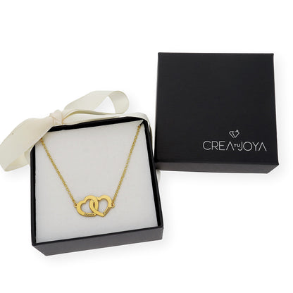 Colgante Doble Corazón Eros Nombres Entrelazados en Plata 925 con Baño de Oro Rosa 18k