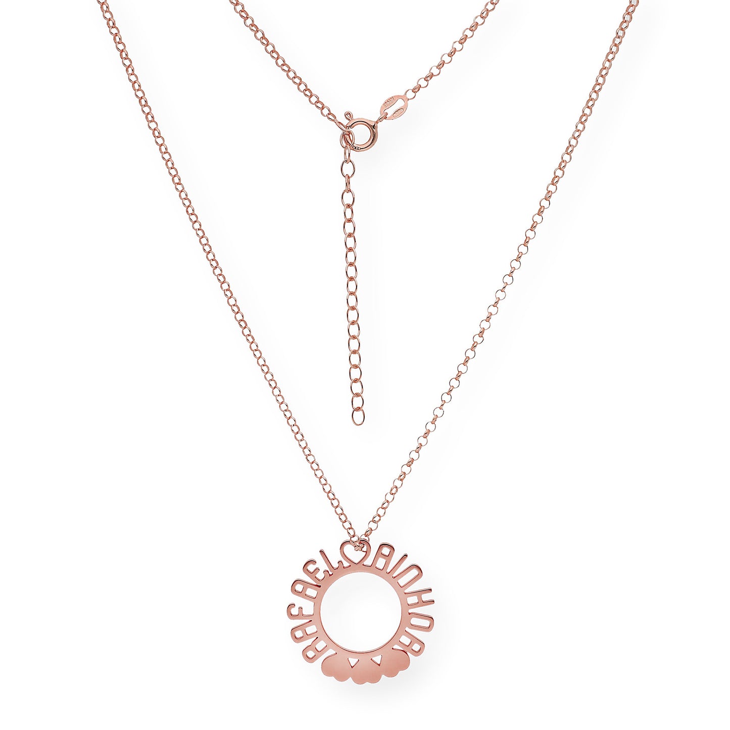 Colgante Cyrene Nombres y Corazones en Plata 925 con Baño de Oro Rosa 18k