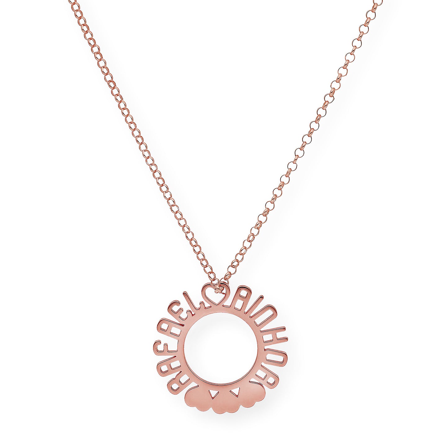 Colgante Cyrene Nombres y Corazones en Plata 925 con Baño de Oro Rosa 18k