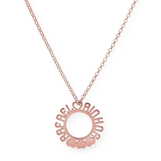 Colgante Cyrene Nombres y Corazones en Plata 925 con Baño de Oro Rosa 18k