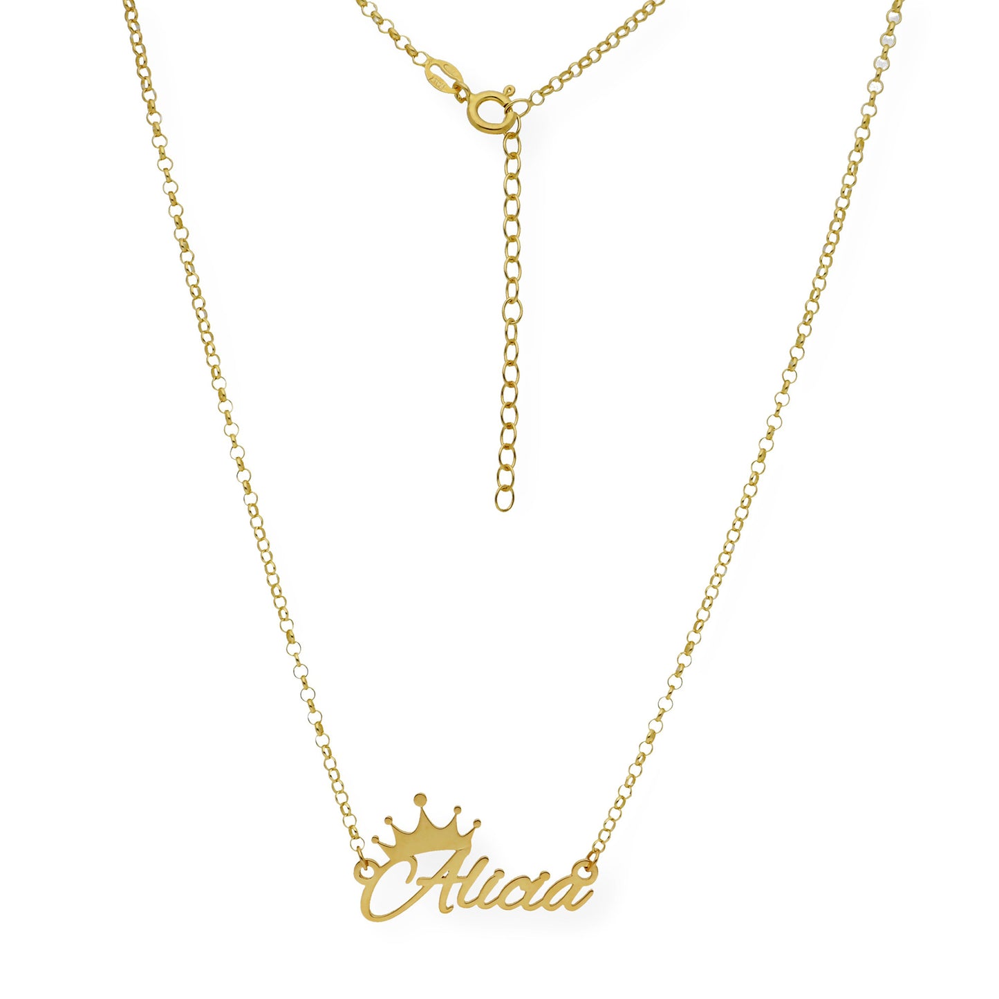 Colgante Tiapa Corona con Nombre en Plata 925 con Baño de Oro 18k