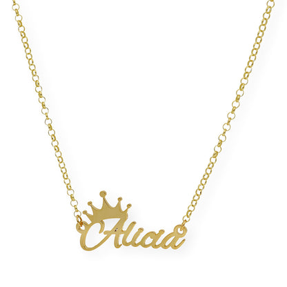 Colgante Tiapa Corona con Nombre en Plata 925 con Baño de Oro 18k