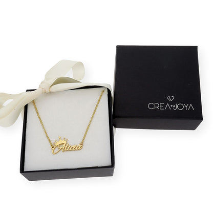 Colgante Tiapa Corona con Nombre en Plata 925 con Baño de Oro 18k