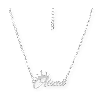 Colgante Tiapa Corona con Nombre en Plata 925 con Baño de Oro Rosa 18k