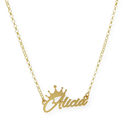 Colgante Tiapa Corona con Nombre en Plata 925 con Baño de Oro Rosa 18k