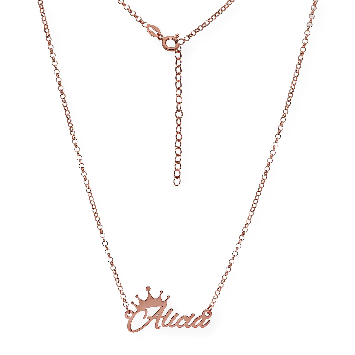 Colgante Tiapa Corona con Nombre en Plata 925 con Baño de Oro Rosa 18k