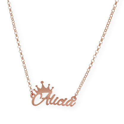 Colgante Tiapa Corona con Nombre en Plata 925 con Baño de Oro Rosa 18k