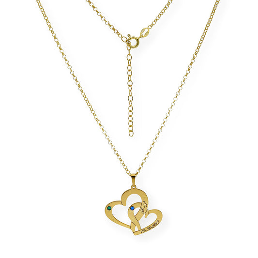 Colgante Aria Doble Corazón en Plata 925 con Baño de Oro 18k