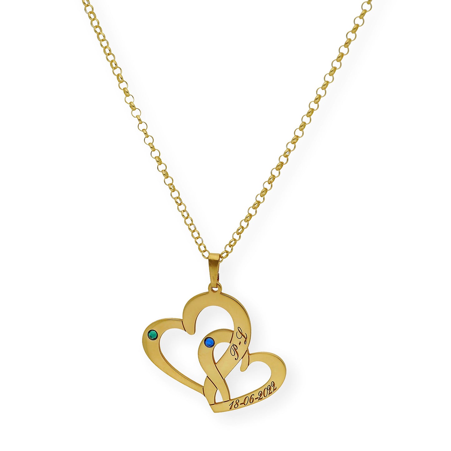 Colgante Aria Doble Corazón en Plata 925 con Baño de Oro 18k