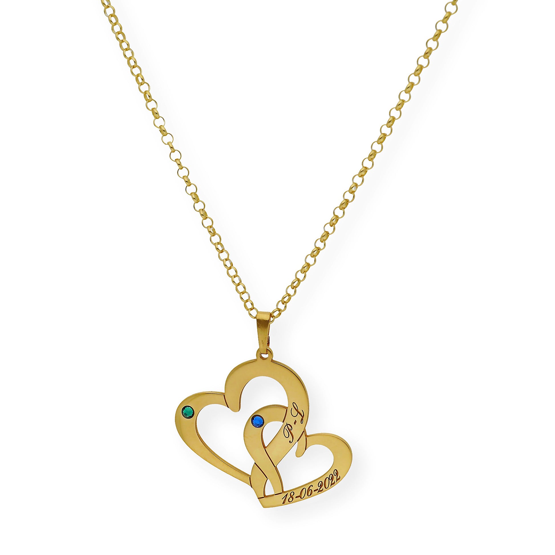 Colgante Aria Doble Corazón en Plata 925 con Baño de Oro 18k