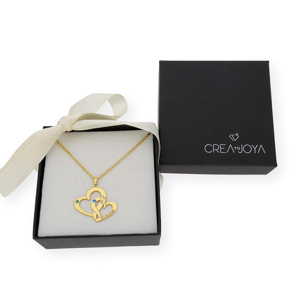 Colgante Aria Doble Corazón en Plata 925 con Baño de Oro 18k