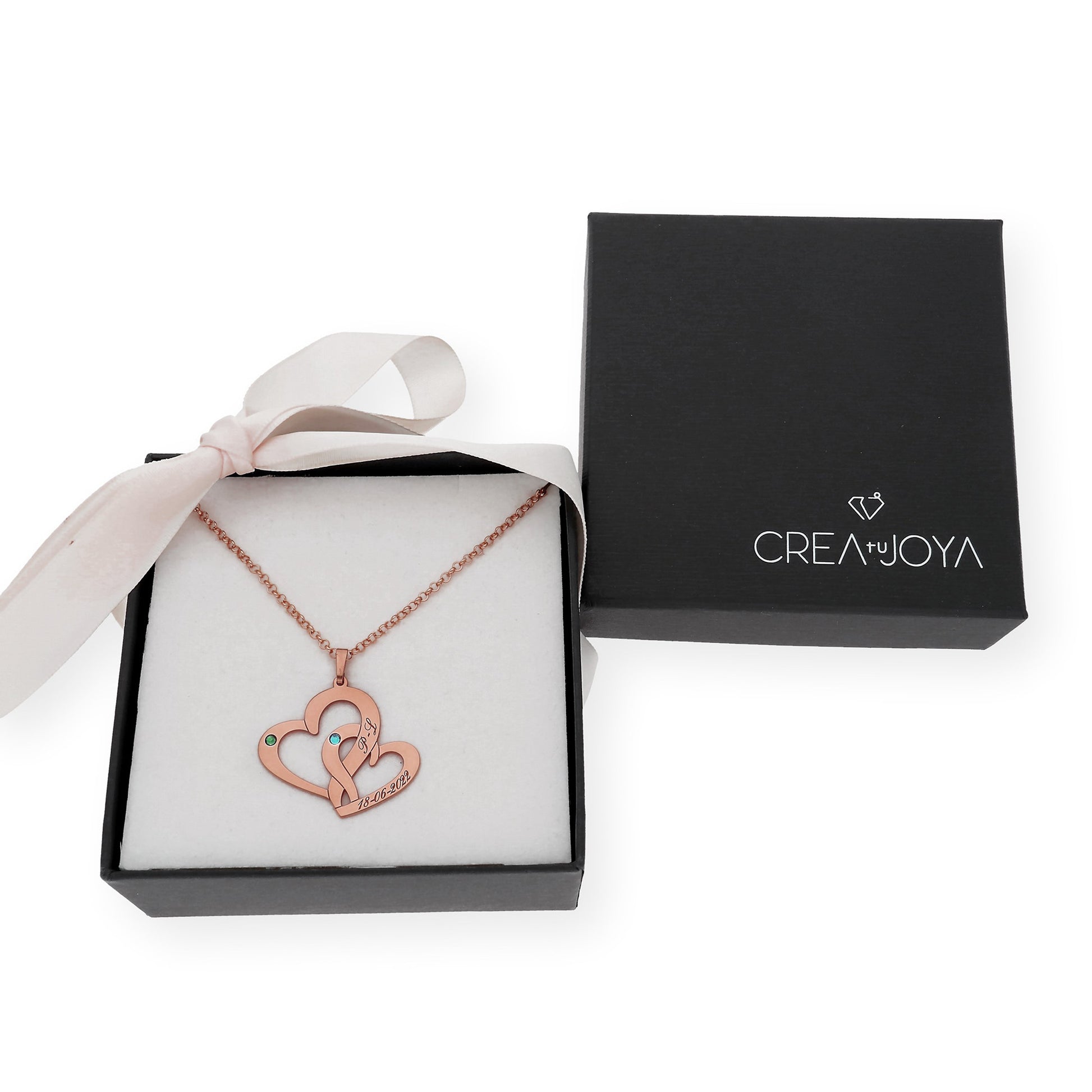 Colgante Aria Doble Corazón en Plata 925 con Baño de Oro 18k