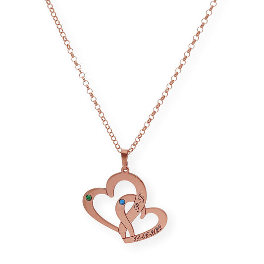 Colgante Aria Doble Corazón en Plata 925 con Baño de Oro Rosa 18k