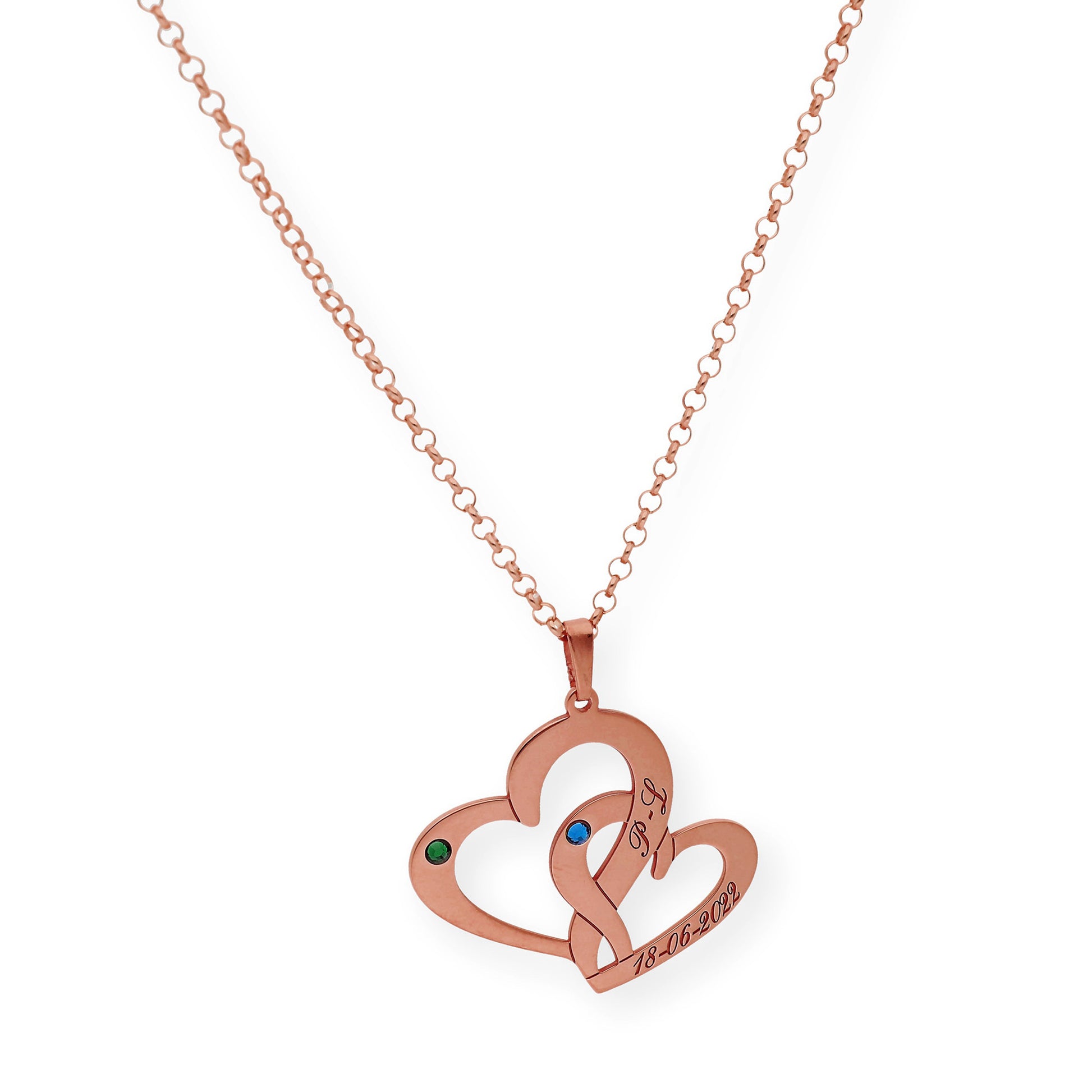 Colgante Aria Doble Corazón en Plata 925 con Baño de Oro Rosa 18k