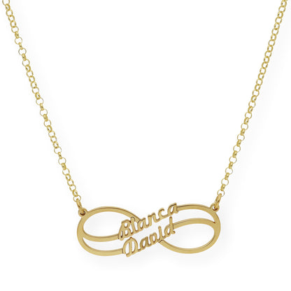 Collar con Colgante Infinito Doble Nombre de Plata 925 con Baño de Oro Rosa 18k