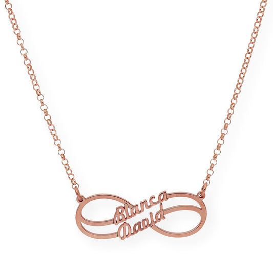 Collar con Colgante Infinito Doble Nombre de Plata 925 con Baño de Oro Rosa 18k