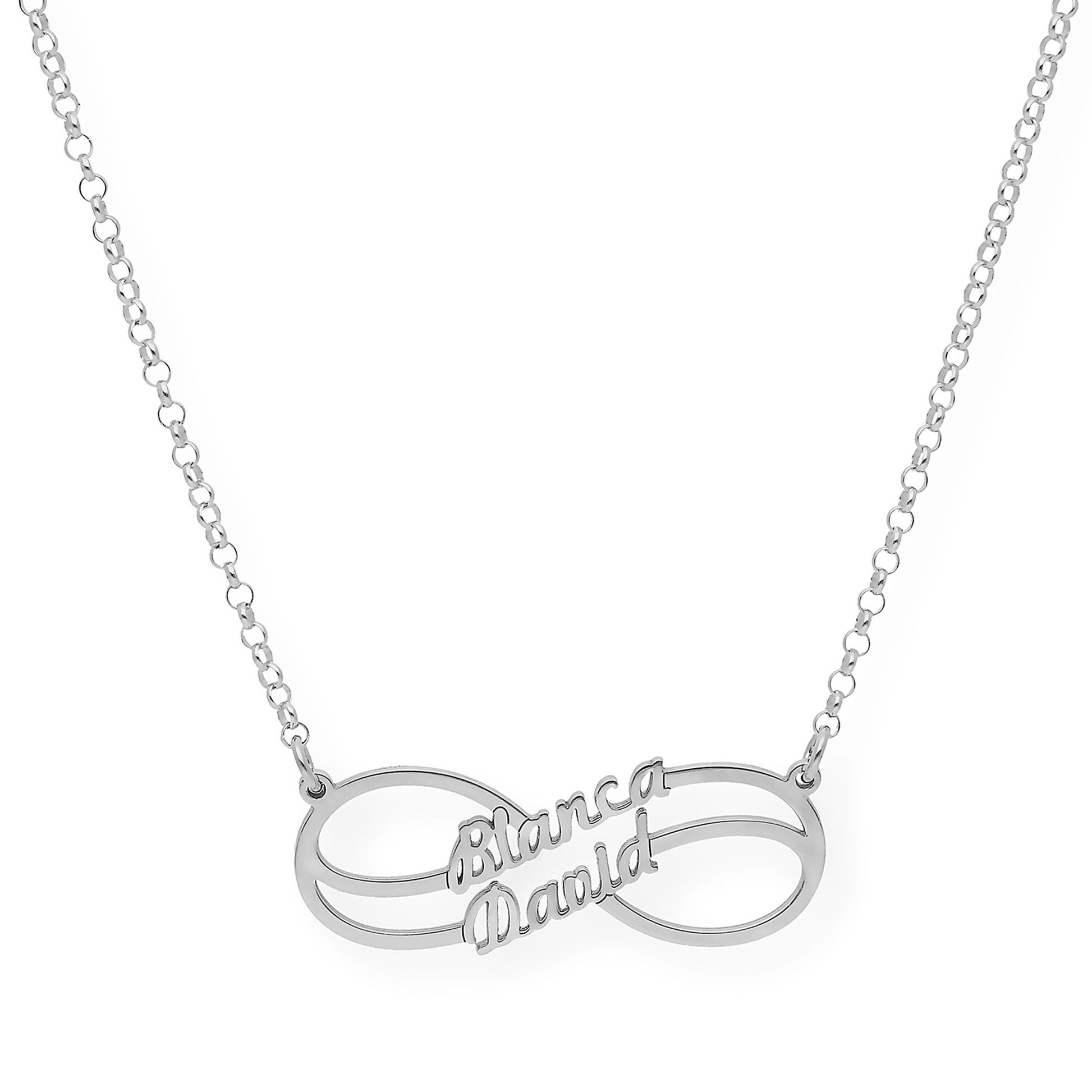 Collar con Colgante Infinito Doble Nombre de Plata 925 con Baño de Oro Rosa 18k