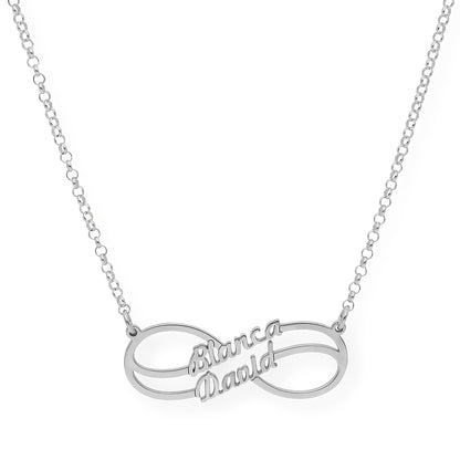 Collar con Colgante Infinito Doble Nombre de Plata 925 con Baño de Oro Rosa 18k